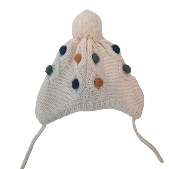 Zara Kids Bohemian Knit Bobbles Trapper Hat with Pom Pom One Size Toddler Unisex - Picture 4 of 7